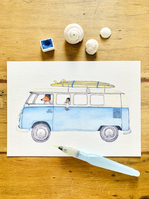 Nadine-Roeder-Illustration-Surfing-Animals-Club-Surf-Road-Trip-VW-Bus_Bulli
