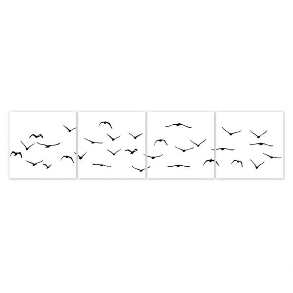 boubouki - Fliesenaufkleber - "Flock Vogelschwarm" - 4er Set - 15cmx15cm
