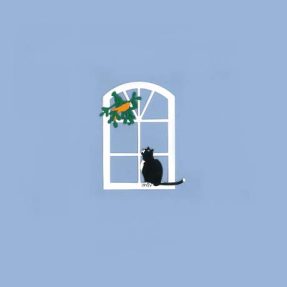 Oda Wiedbrecht - Fensterbild "Fenster mit Katze + Vogel"