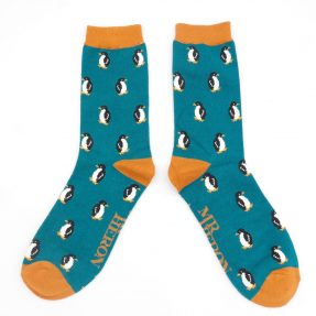 Männer-Socken - Bamboo "Penguins, teal" Größe: 40 - 46