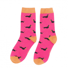 Damen-Socken - Bamboo "Little Sausage Dog, hot pink", Größe: 36 - 41