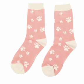 Damen-Socken - Bamboo "Paw Prints, dusky pink", Größe: 36 - 41