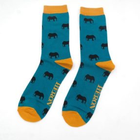 Männer-Socken - Bamboo "Mini Elephants, teal", Größe: 40 - 46