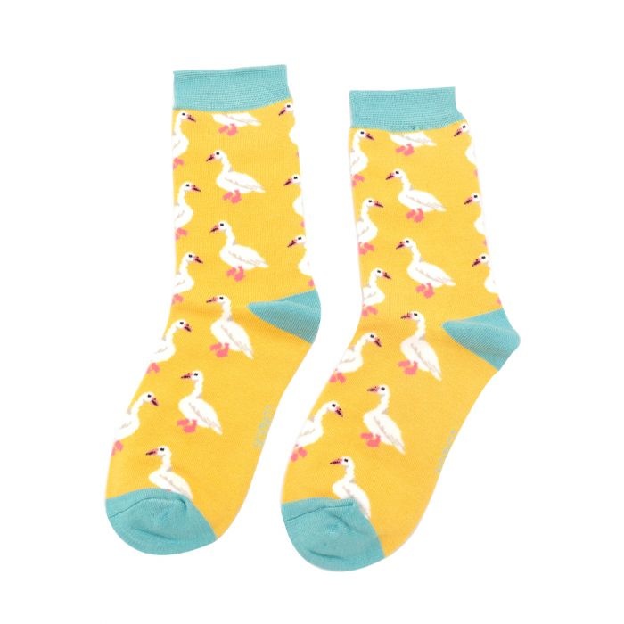 Damen-Socken - Bamboo "White Ducks" yellow, Größe: 36 - 41