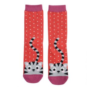 Damen-Socken - Bamboo "Kitty & Spots" Burnt Orange, Größe: 36 - 41