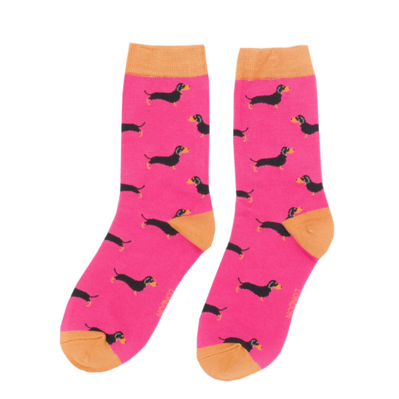 Damen-Socken - Bamboo "Little Sausage Dogs" Hot Pink, Größe: 36 - 41