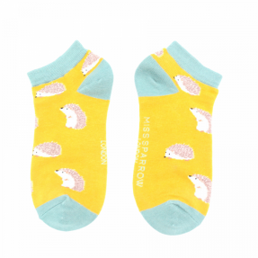 Sneaker Damen-Socken - Bamboo "Cute Hedgehogs" yellow, Größe 36 - 41