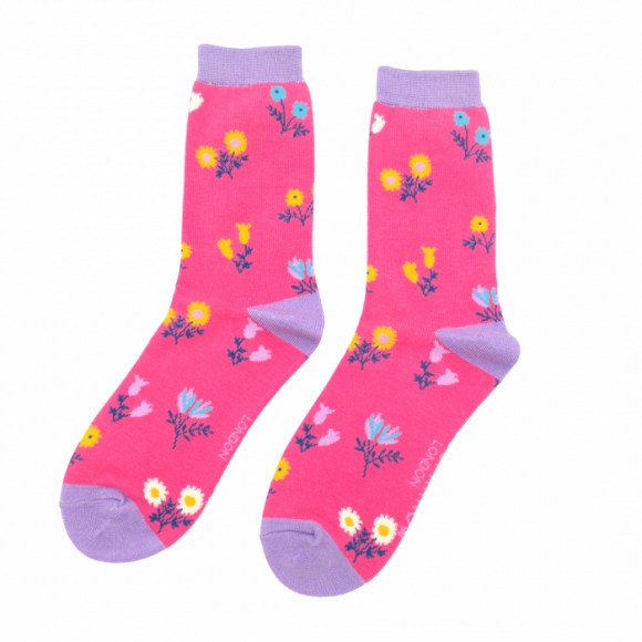 Damen-Socken - Bamboo "Dainty Floral" Hot Pink, Größe: 36 - 41