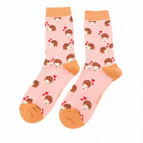 Damen-Socken - Bamboo "Hearts & Hedgehogs" dusky pink, Größe: 36 - 41
