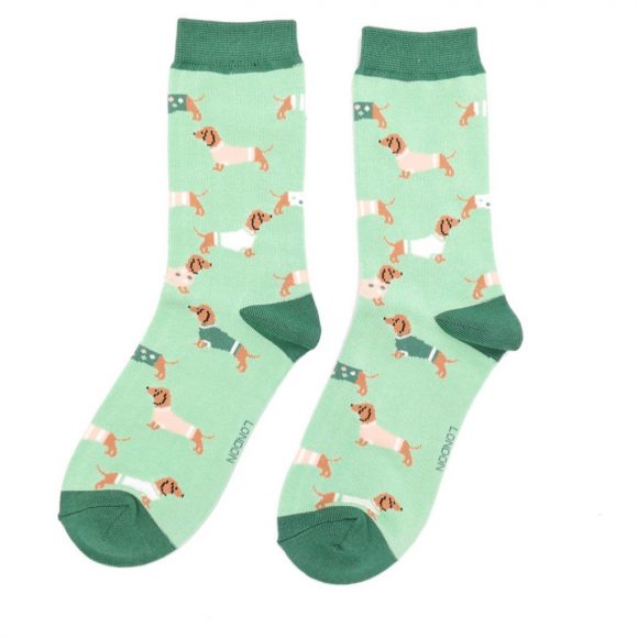 Damen-Socken - Bamboo "Pups in Coats, Mint", Größe: 36 - 41