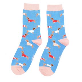 Damen-Socken - Bamboo "Pups in Coats, Sky", Größe: 36 - 41