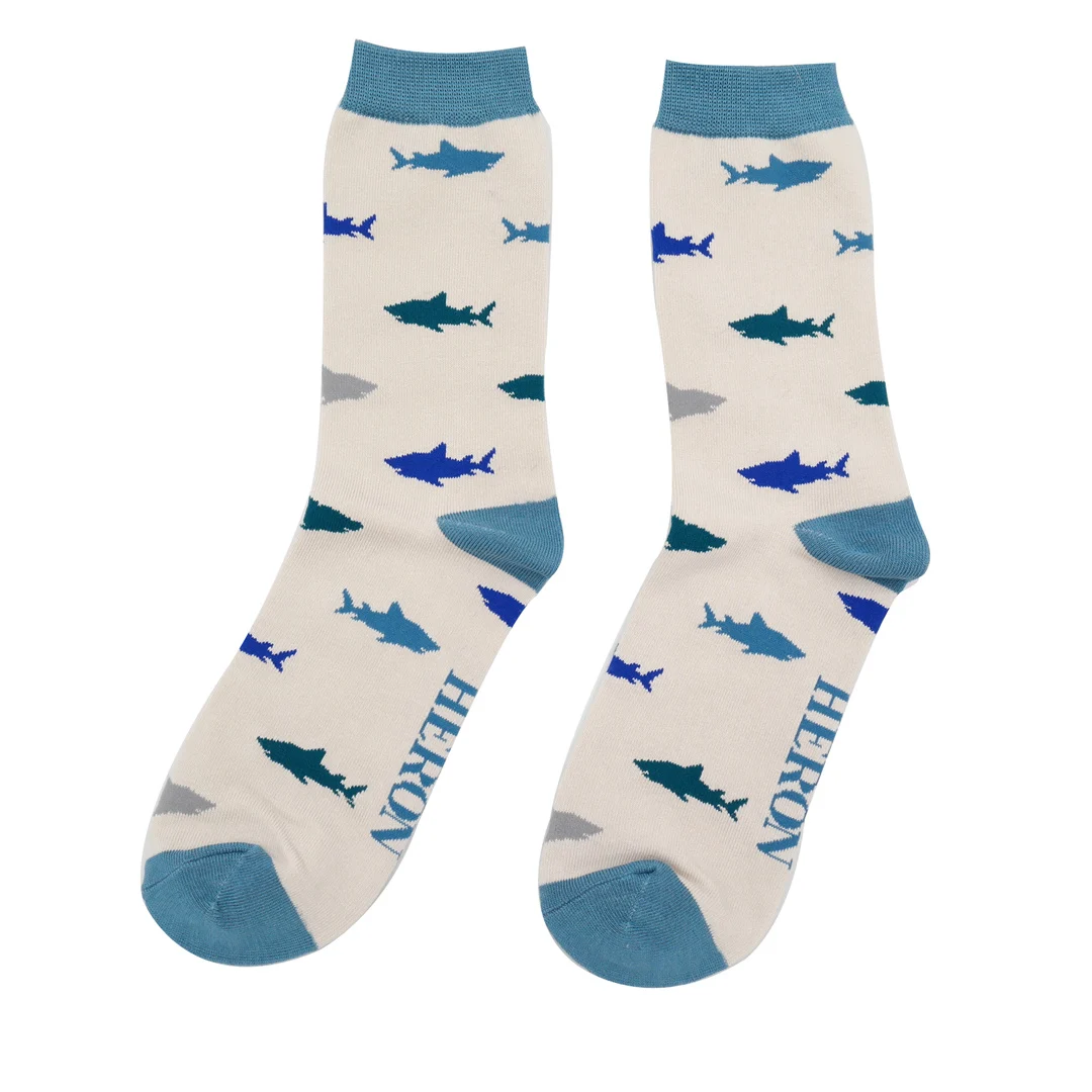 Männer-Socken - Bamboo "Sharks, Silver", Größe: 40 - 46