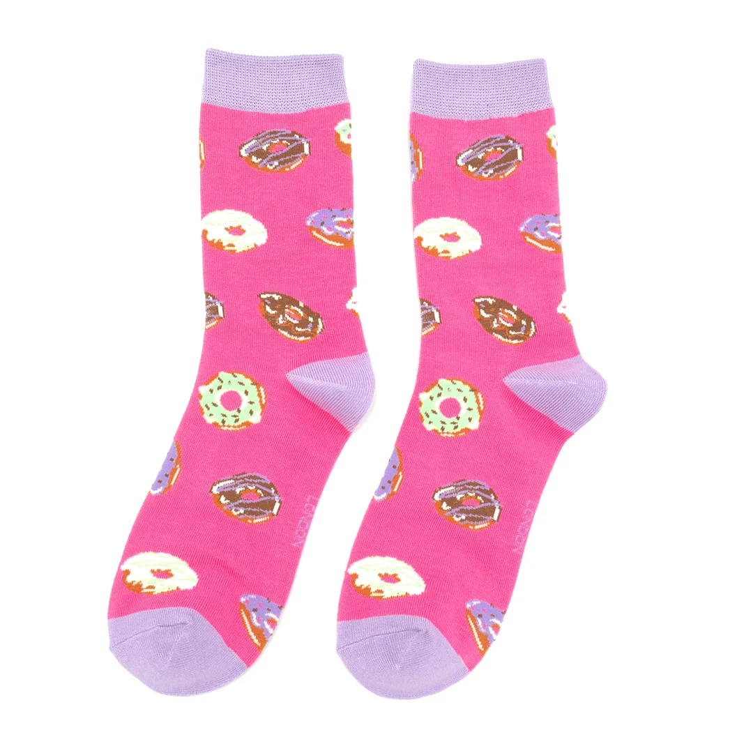 Damen-Socken - Bamboo "Doughnuts, Bright Pink", Größe: 36 - 41
