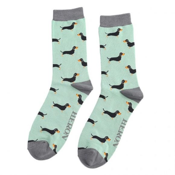 Männer-Socken - Bamboo "Little Sausage Dogs, Mint", Größe: 40 - 46