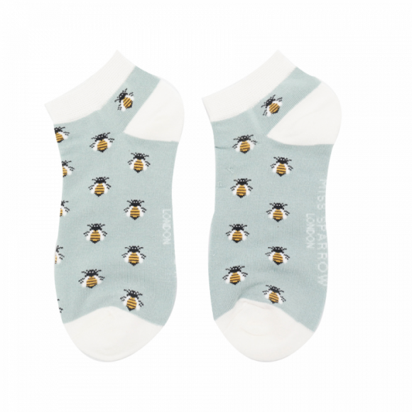 Sneaker Damen-Socken - Bamboo "Honey Bees, Powder Blue", Größe 36 - 41