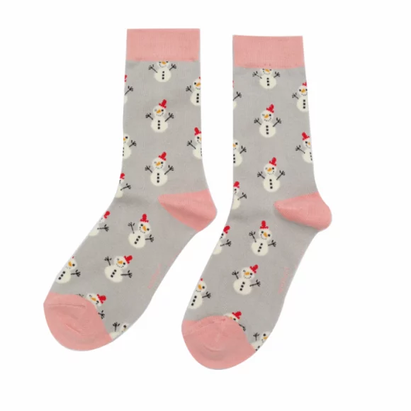 Damen-Socken - Bamboo "Little Snowmen, Silver", Größe: 36 - 41