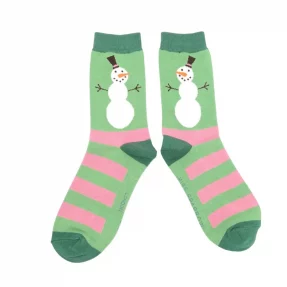Damen-Socken - Bamboo  "Snowmen Stripes, Green",  Größe: 36 - 41