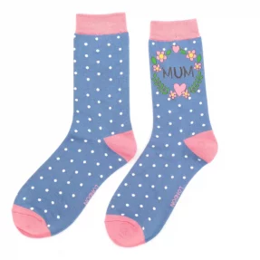 Damen-Socken - Bamboo "Mum Floral Wreath, Blue",  Größe: 36 - 41