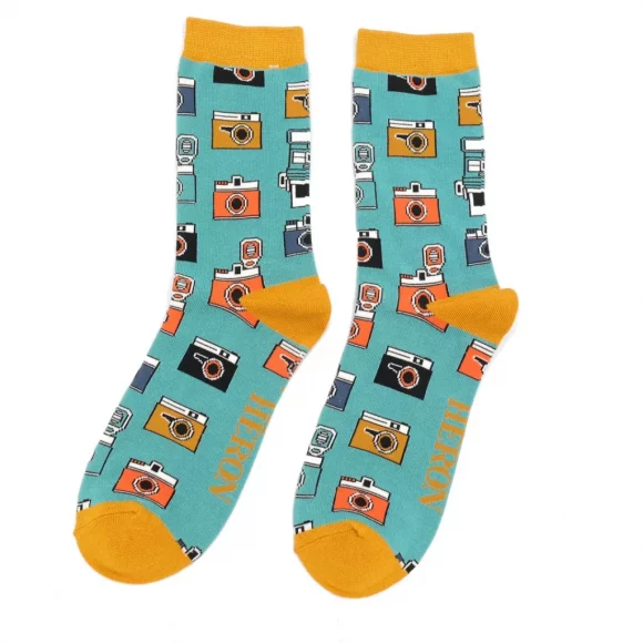 Männer-Socken - Bamboo "Cameras, Duck Egg", Größe: 40 - 46