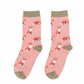 Damen-Socken - Bamboo "Foxes, Dusky Pink",  Größe: 36 - 41