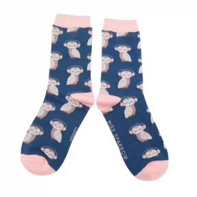 Damen-Socken - Bamboo "Funky Owls, Navy", Größe: 36 - 41