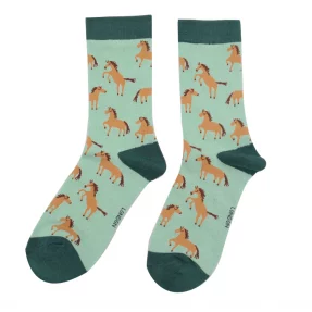 Damen-Socken - Bamboo "Wild Horses, mint", Größe: 36 - 41