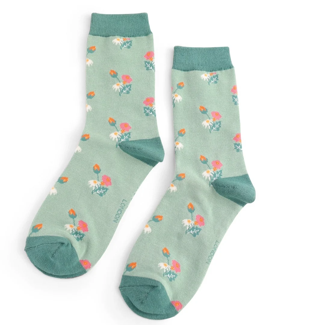 Damen-Socken - Bamboo, "Mini Floral, Duck Egg", Größe: 36 - 41