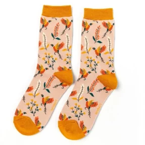Damen-Socken - Bamboo "Pheasants & Flowers, dusky pink", Größe: 36 - 41