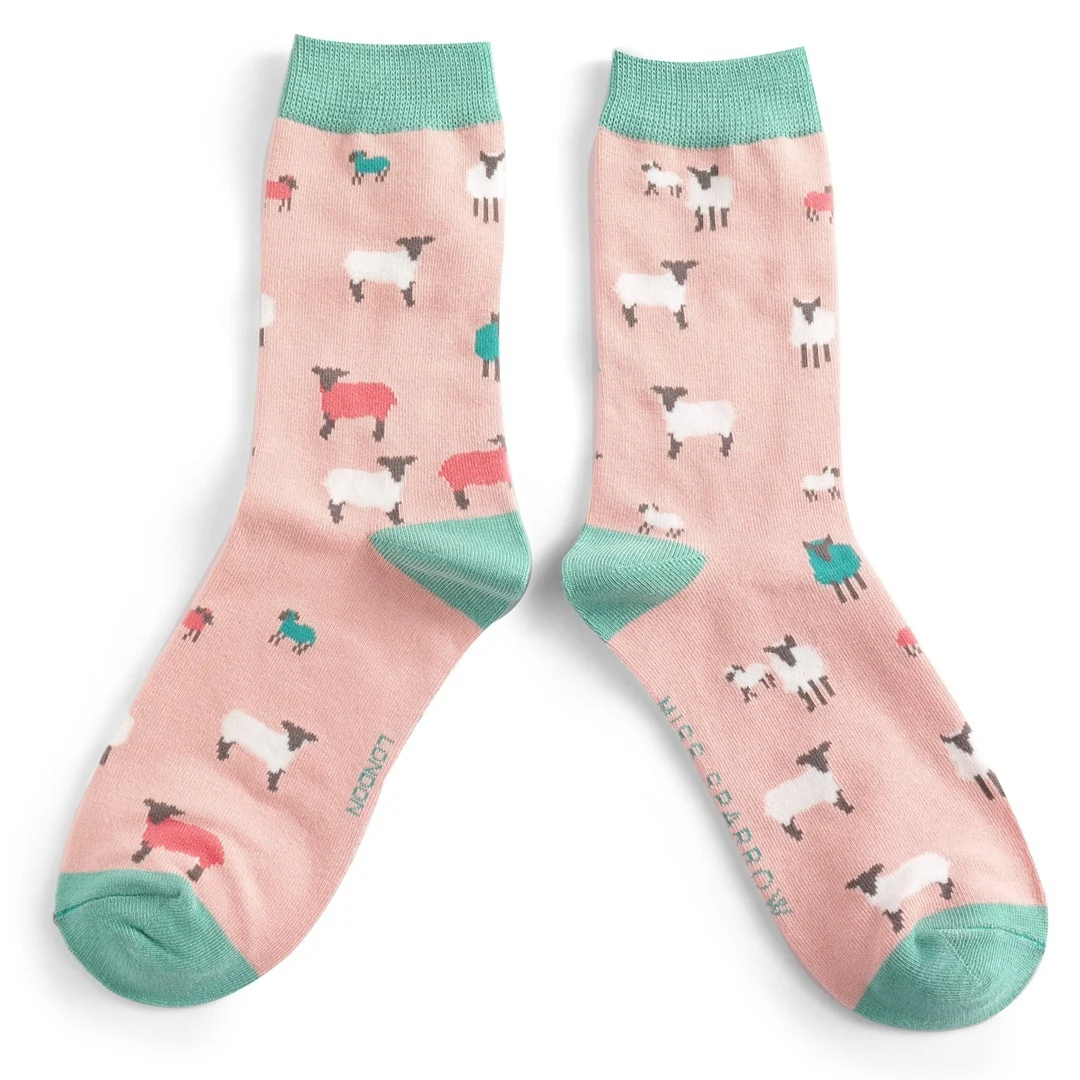 Damen-Socken - Bamboo, "Sheep Family, Dusky Pink", Größe: 36 - 41