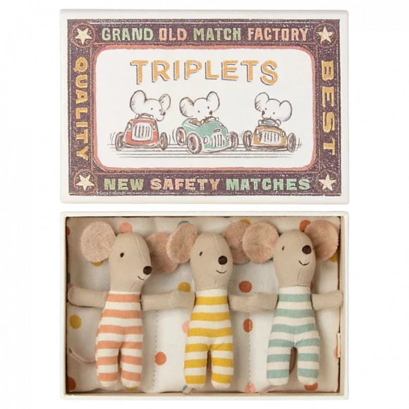 Maileg - Drillinge - Triplets, Baby mice in matchbox