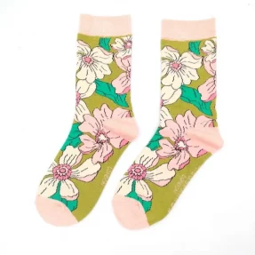 Damen-Socken - Bamboo, "Flower Power, teal", Größe: 36 - 41