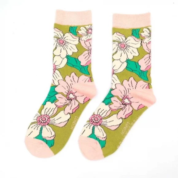 Damen-Socken - Bamboo, "Flower Power, teal", Größe: 36 - 41