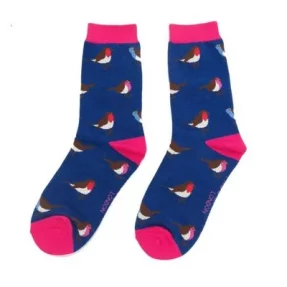 Damen-Socken - Bamboo  "Multicolor Robins, navy", Größe: 36 - 41