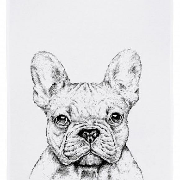 17;30 Geschirrtuch weiss - "BULLDOGE, grau"