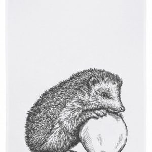 17;30 Geschirrtuch weiss - "Igel mit Apfel, grau"