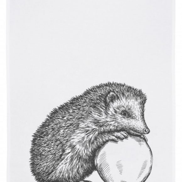 17;30 Geschirrtuch weiss - "Igel mit Apfel, grau"