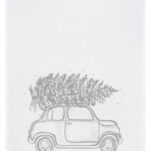 17;30 Geschirrtuch weiss - "Rasender Weihnachtsbaum, silber"