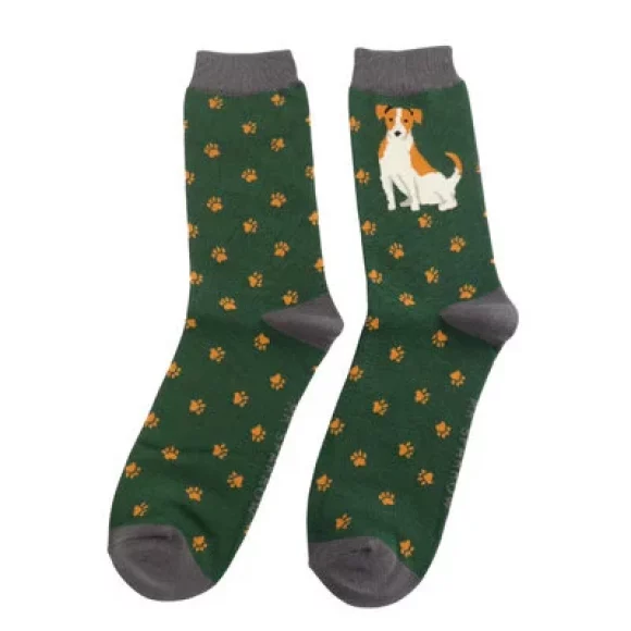 Männer-Socken - Bamboo "Cute Jack Russells, Green", Größe: 40 - 46