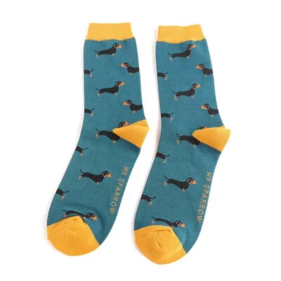 Männer-Socken - Bamboo "Little Sausage Dog, Teal", Größe: 40 - 46