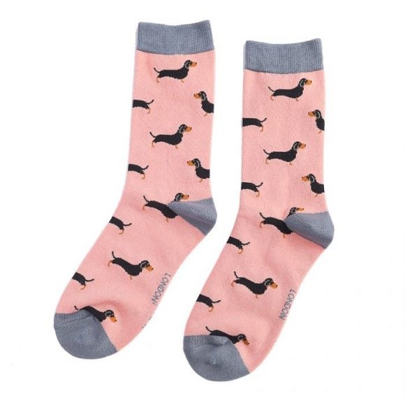Damen-Socken - Bamboo "Little Sausage Dog, dusky pink" Hot Pink, Größe: 36 - 41