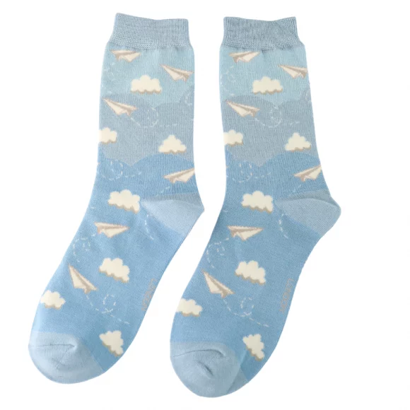 Damen-Socken - Bamboo "Paper Planes, Sky Blue", Größe: 36 - 41