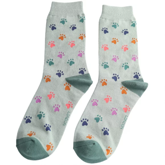 Damen-Socken - Bamboo "Multi Paw Prints, Duck Egg" , Größe: 36 - 41
