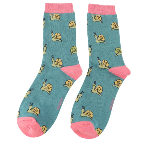 Damen-Socken - Bamboo "Snails, Teal", Größe: 36 - 41