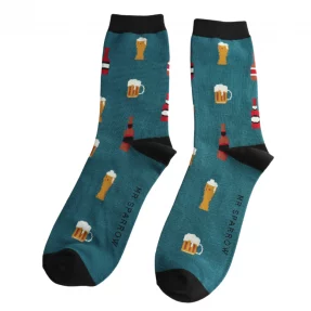 Männer-Socken - Bamboo "Here`s to Beer, Teal"  Größe: 40 - 46