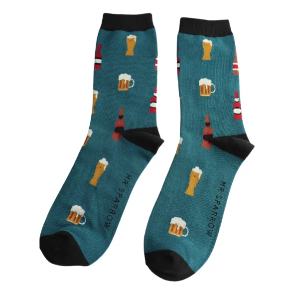 Männer-Socken - Bamboo "Here`s to Beer, Teal" Größe: 40 - 46
