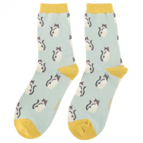 Damen-Socken - Bamboo  "Cool Cats, Duck Egg", Größe: 36 - 41