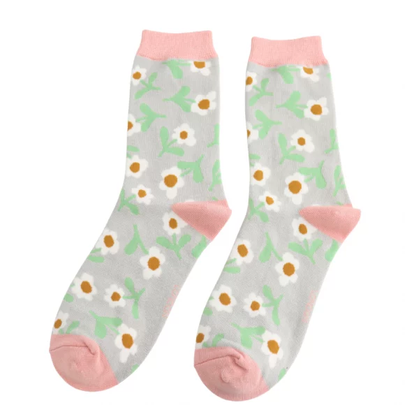Damen-Socken - Bamboo, "Lazy Daisy, Silver", Größe: 36 - 41
