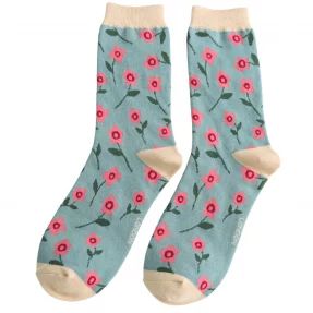 Damen-Socken - Bamboo "Petite Flowers, Duck Egg" Größe: 36 - 41