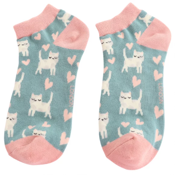 Sneaker Damen-Socken - Bamboo "Sleepy Cats, Duck Egg" Größe 36 - 41