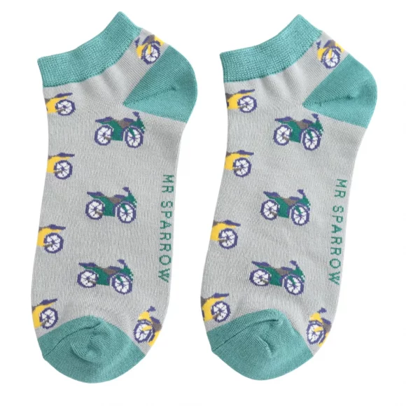 Sneaker Männer-Socken - Bamboo "Motorbikes, Silver", Größe: 40 - 46